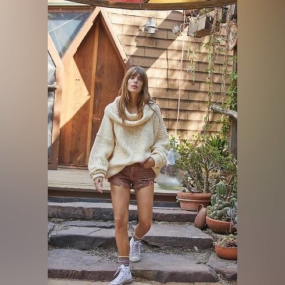 Free People Speckled Chunky Rib Turtleneck Mock Oversized Sweater Womens Size S - Picture 3 of 7